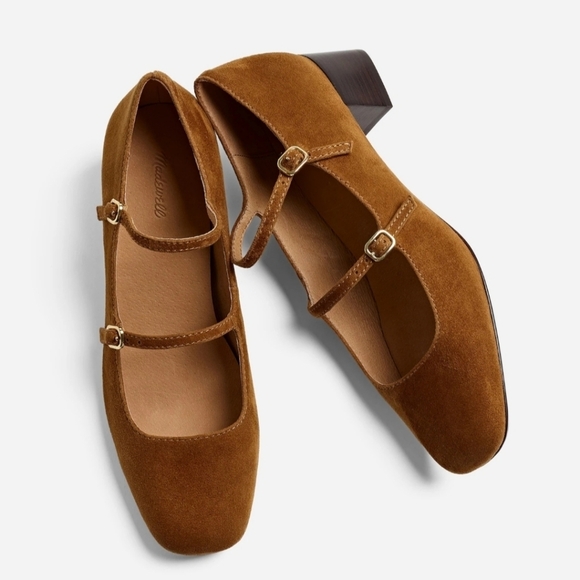 New! Madewell The Nettie Heeled Mary Jane in Glazed Walnut Leather Suede - Picture 1 of 16